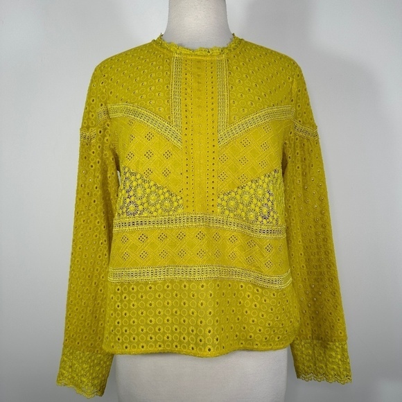 Anthropologie James Coviello Women's Sz M Burnham Long Sleeve Eyelet Lace Top - Picture 3 of 13